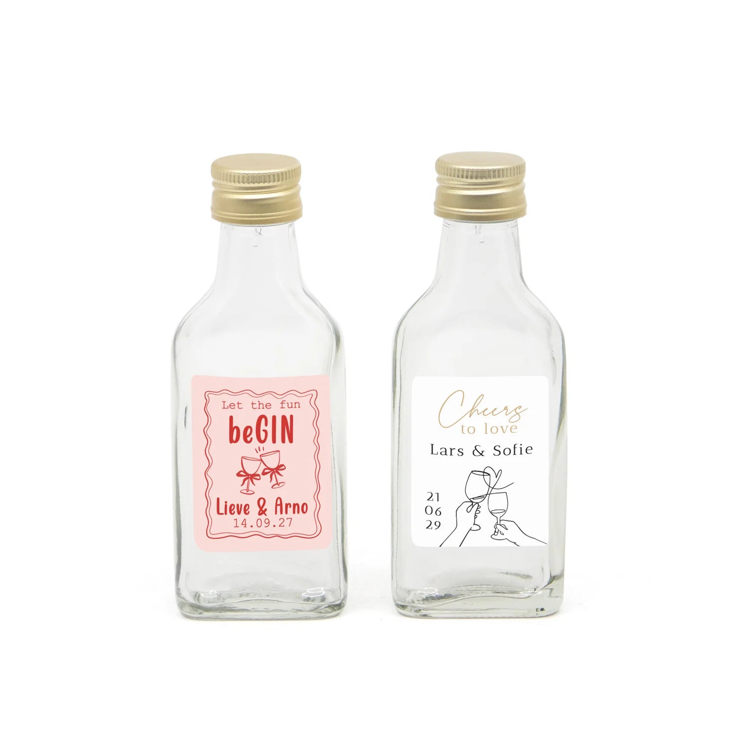 Glazen drank flesje(40cl) met eigen etiket- Trouwen - Bedankjes.nl