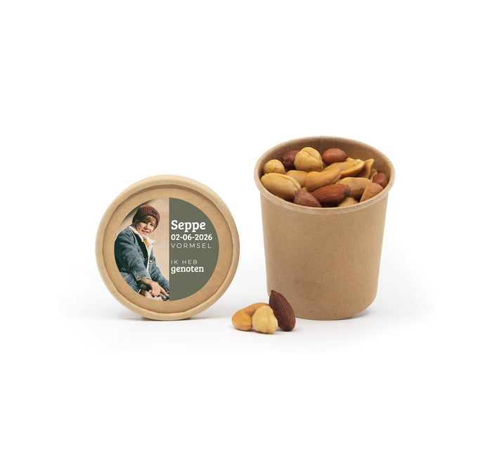 Bio kraftbekertje met verse noten - Communie jongens Bio kraftbekertje met verse noten - Communie jongens