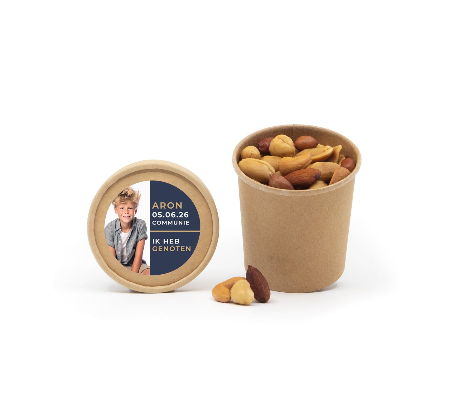 Bio kraftbekertje met verse noten - Communie jongens - Bedankjes.nl