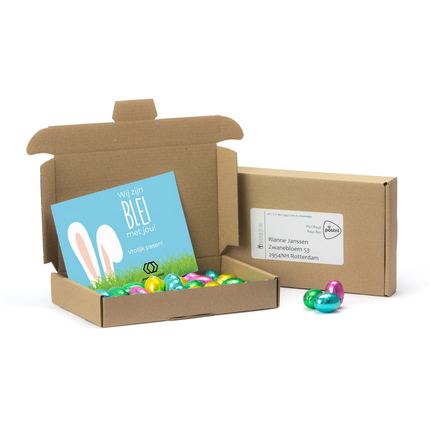 Maildoosje met 250 gram paaseitjes - Pasen - Bedankjes.nl