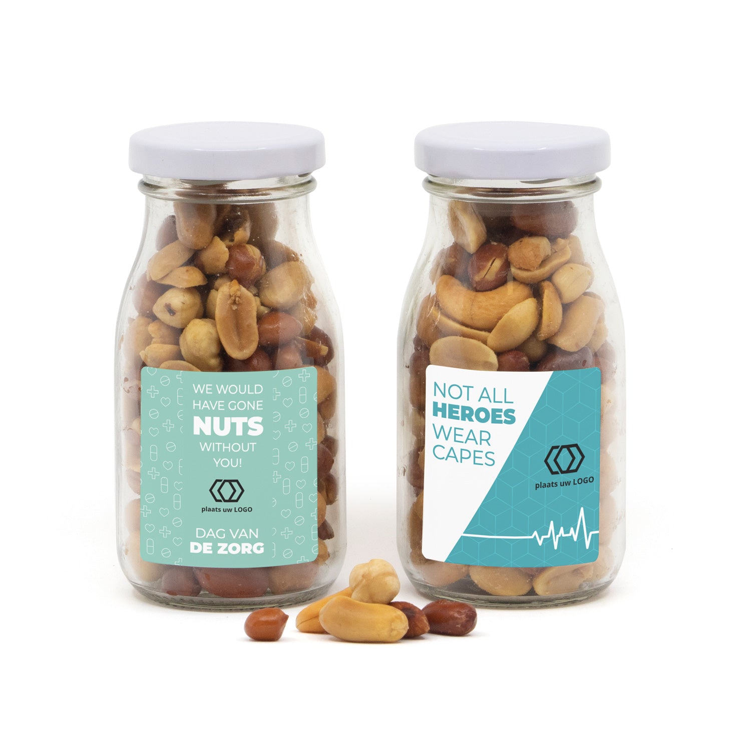 Glazen melkflesje met verse nootjes - Verpleging - Bedankjes.nl