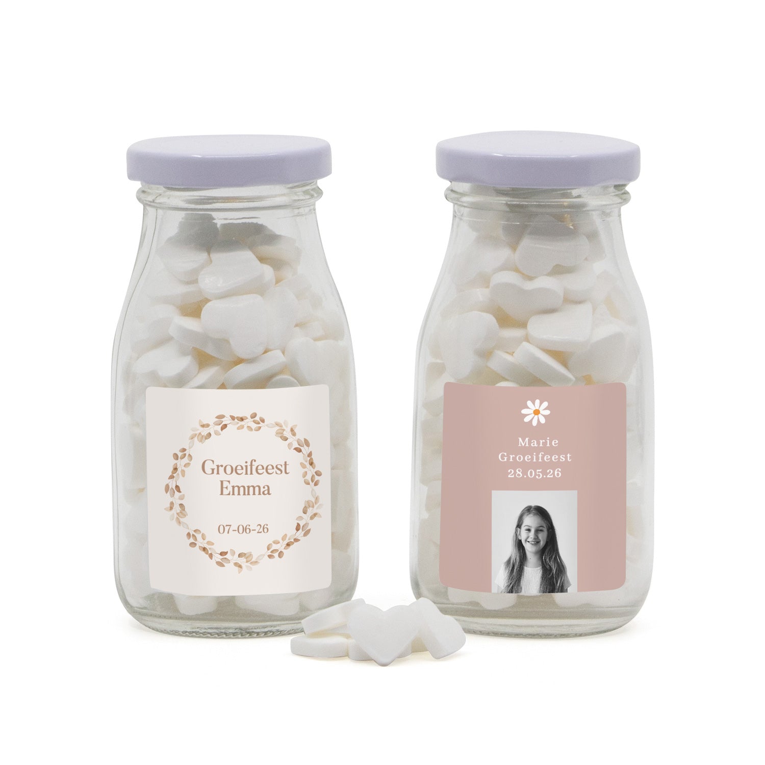 Glazen melkflesje met snoep - Communie meisjes - Bedankjes.nl