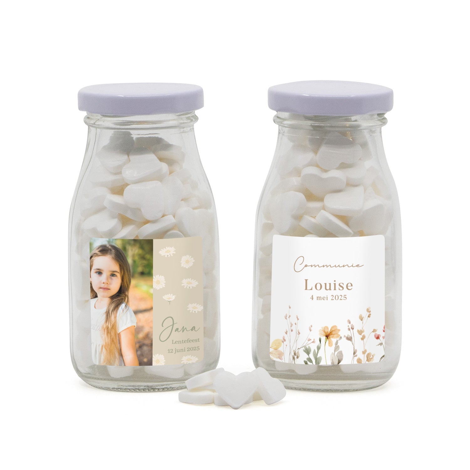 Glazen melkflesje met snoep - Communie meisjes - Bedankjes.nl