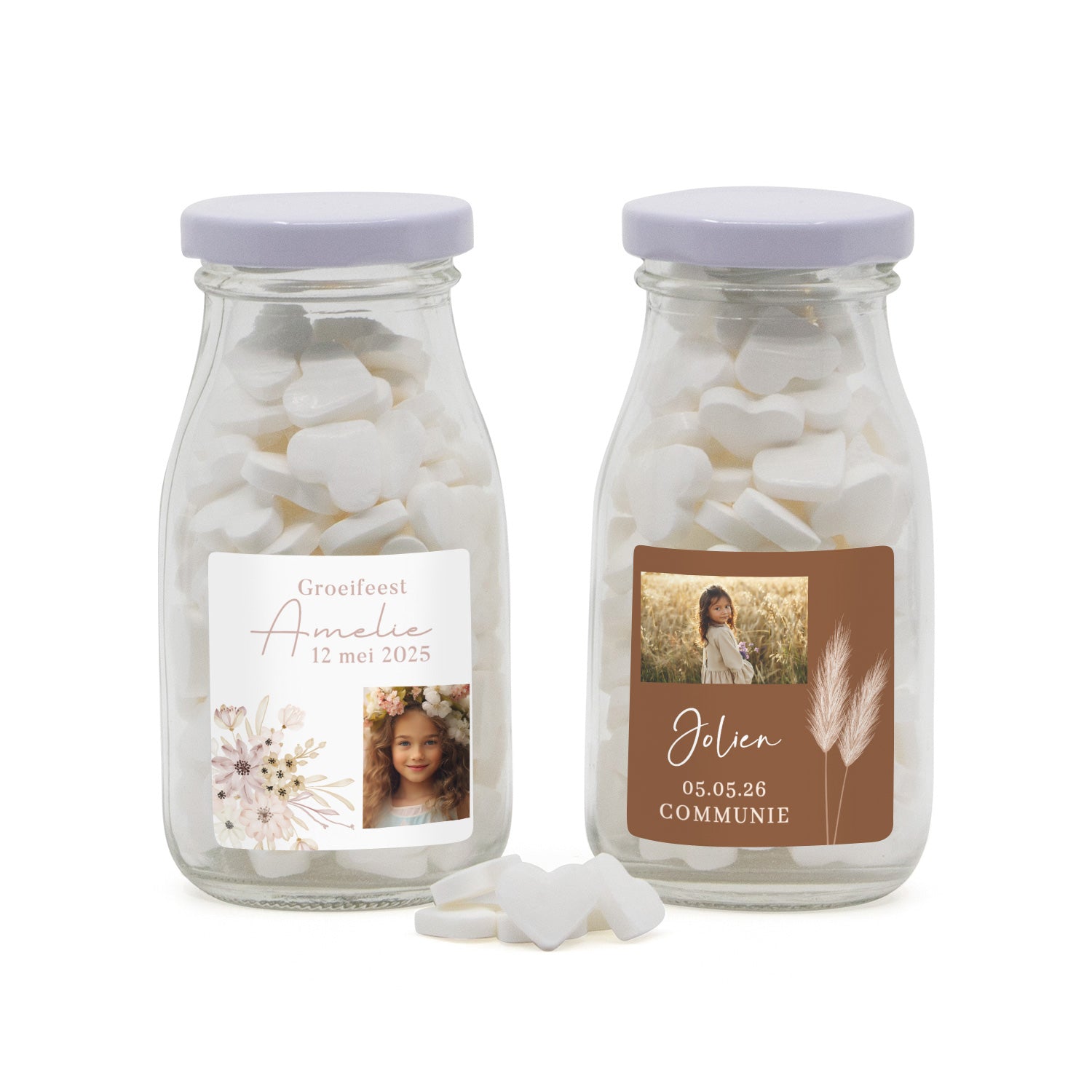 Glazen melkflesje met snoep - Communie meisjes - Bedankjes.nl