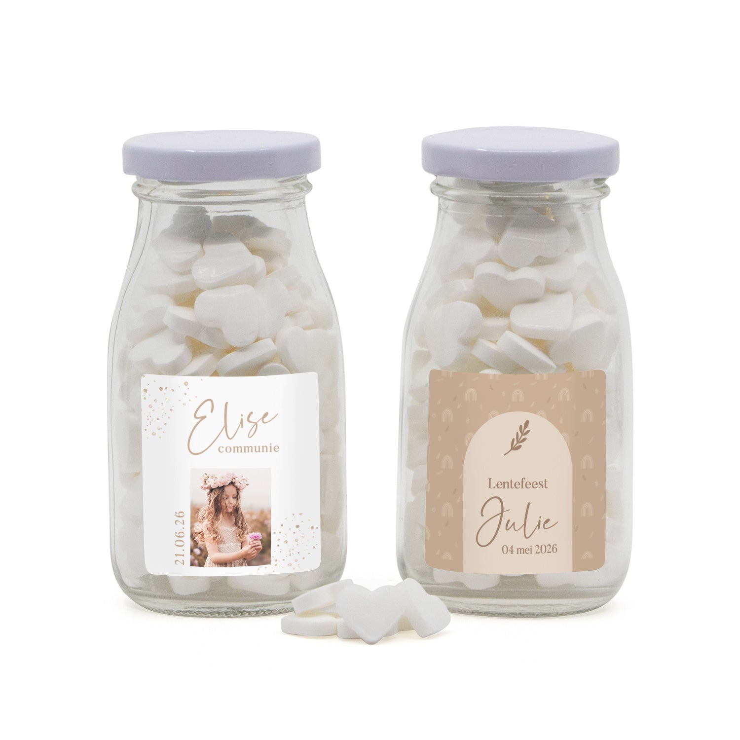 Glazen melkflesje met snoep - Communie meisjes - Bedankjes.nl