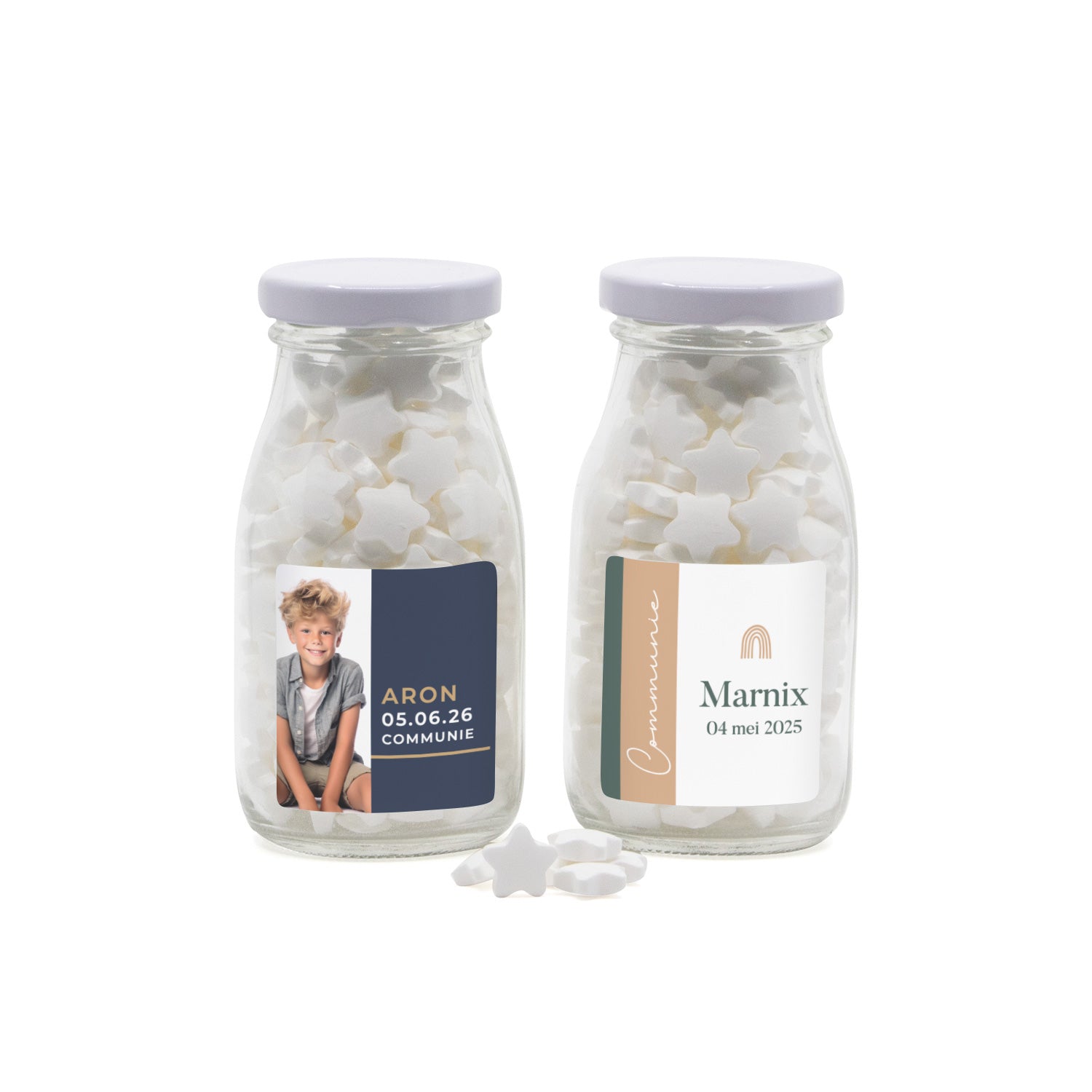 Glazen melkflesje met snoep - Communie jongens - Bedankjes.nl