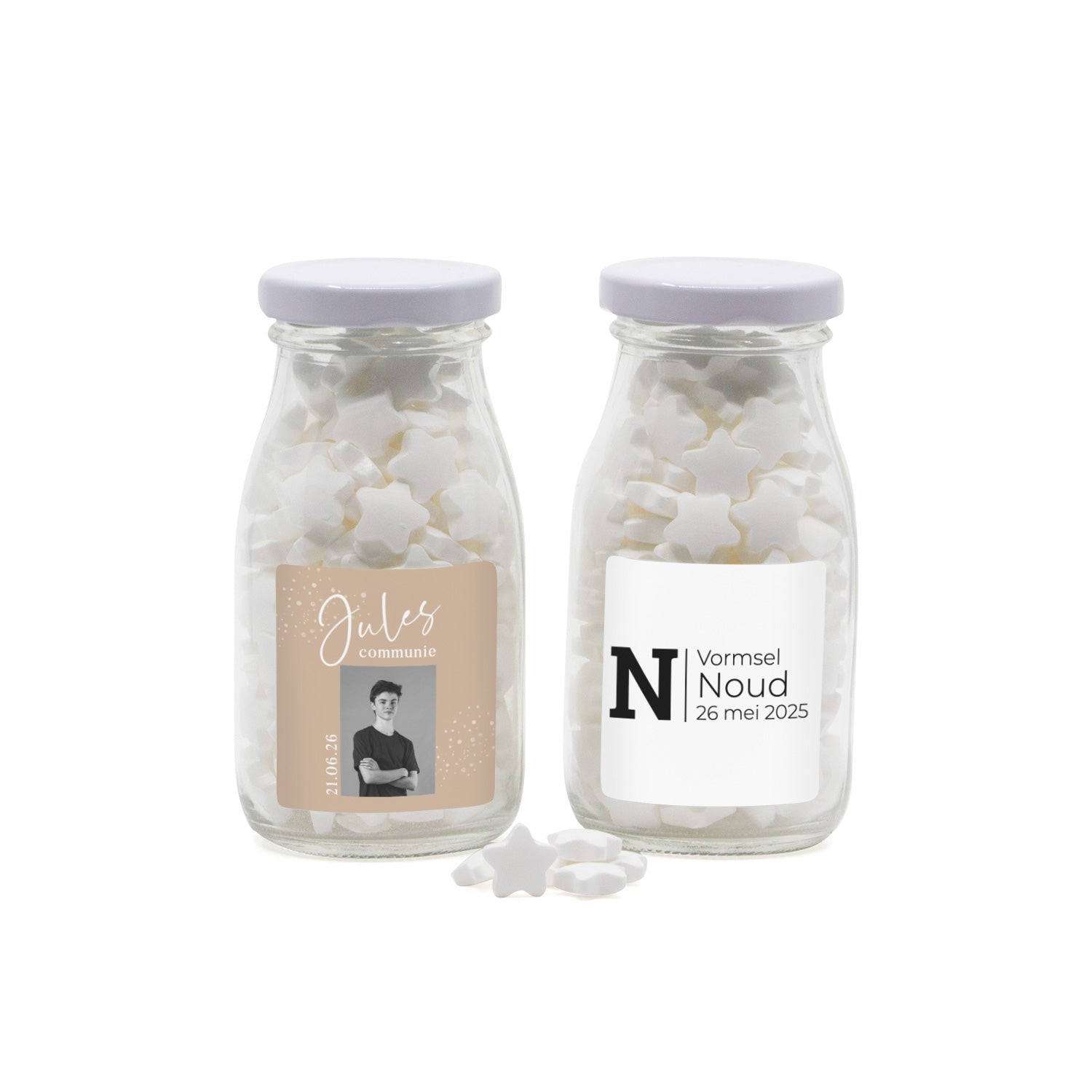 Glazen melkflesje met snoep - Communie jongens - Bedankjes.nl