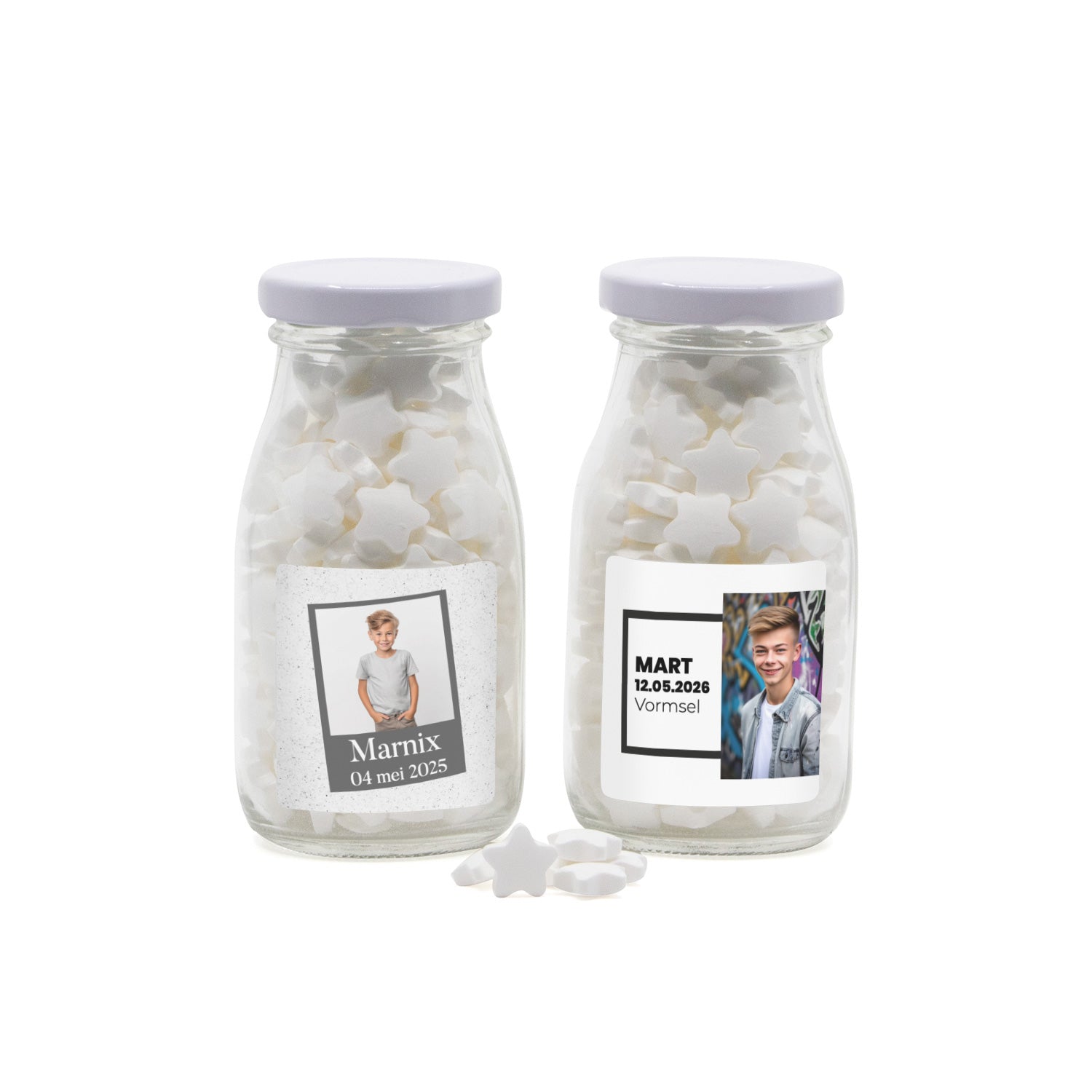 Glazen melkflesje met snoep - Communie jongens - Bedankjes.nl