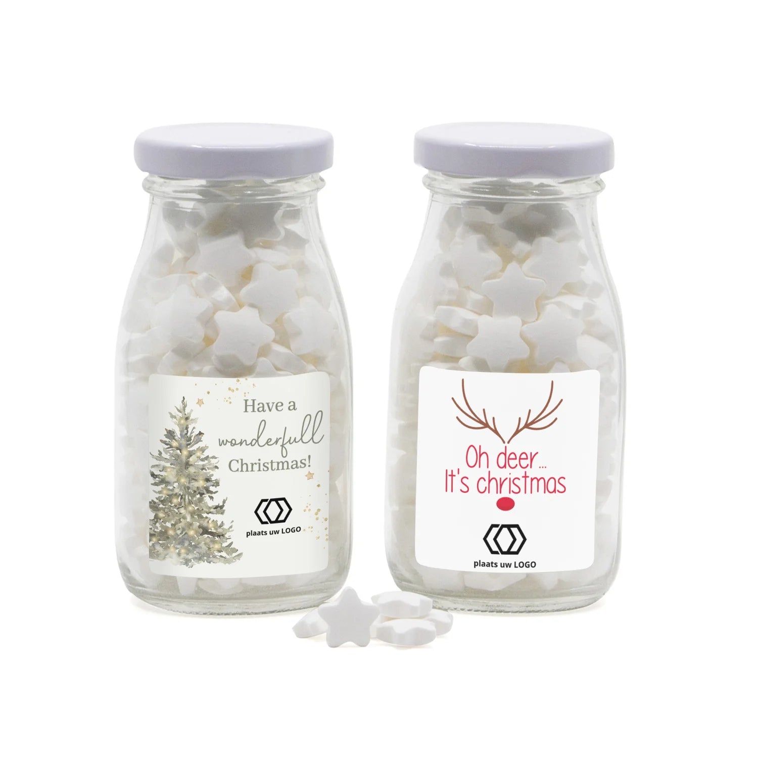 Glazen melkflesje met snoep eigen ontwerp - Kerst - Bedankjes.nl