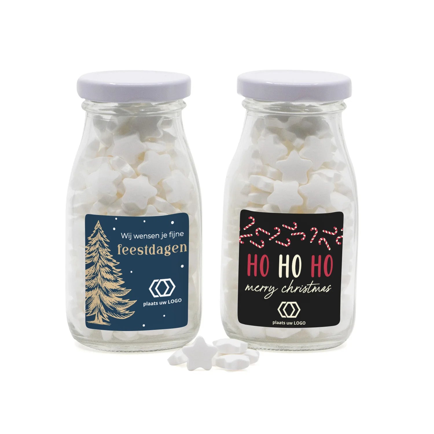 Glazen melkflesje met snoep eigen ontwerp - Kerst - Bedankjes.nl