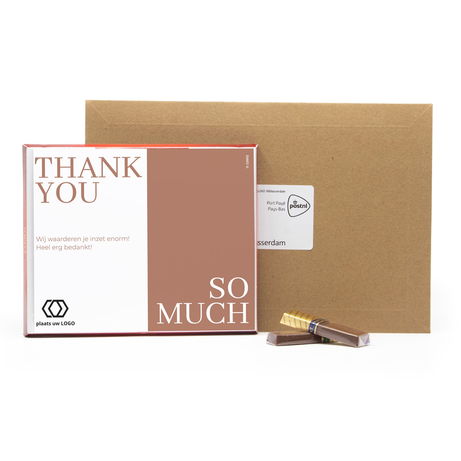 Merci 250 gram met logo versturen - Brievenbus - Bedankjes.nl