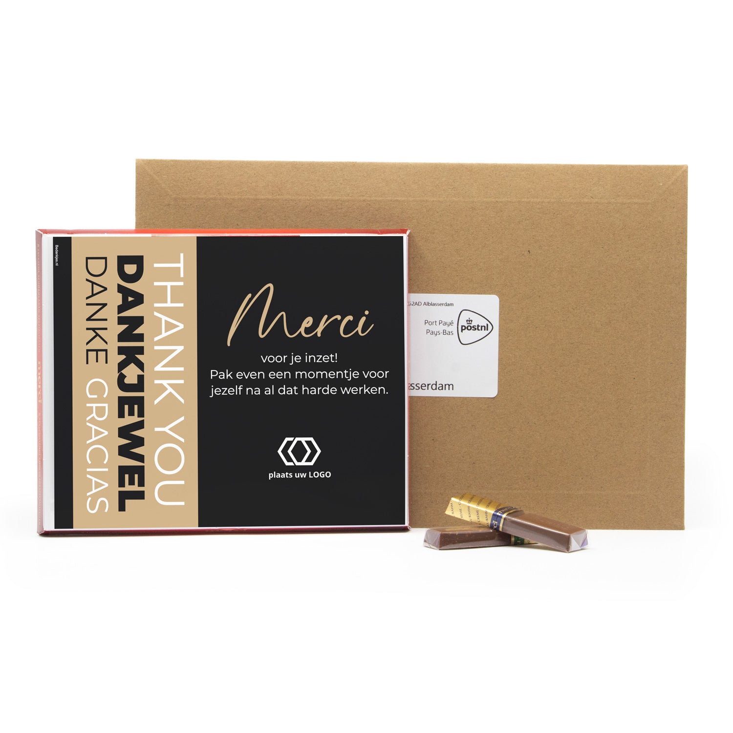 Merci 250 gram met logo versturen - Brievenbus - Bedankjes.nl