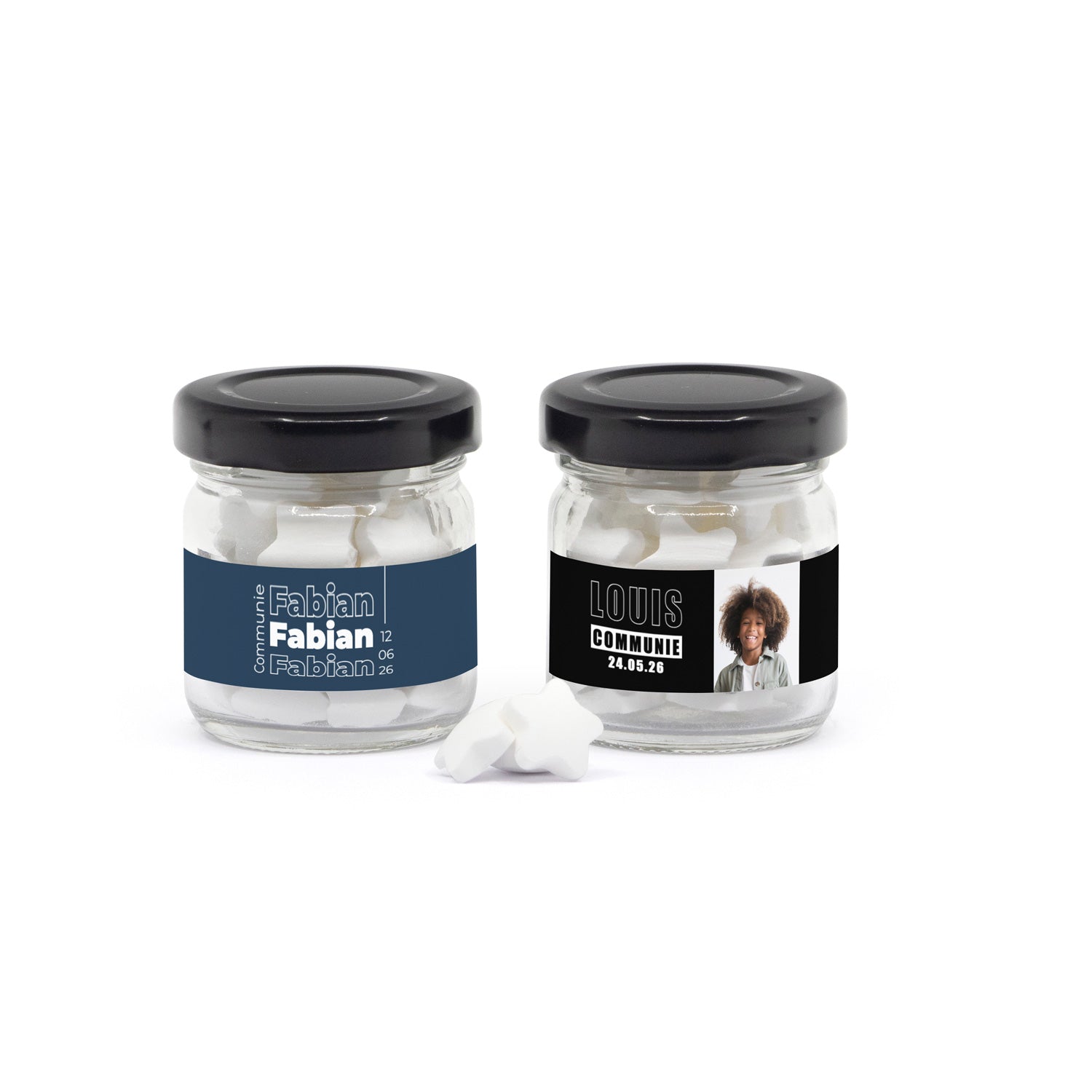 Mini glazen potje met snoep - Communie jongens - Bedankjes.nl
