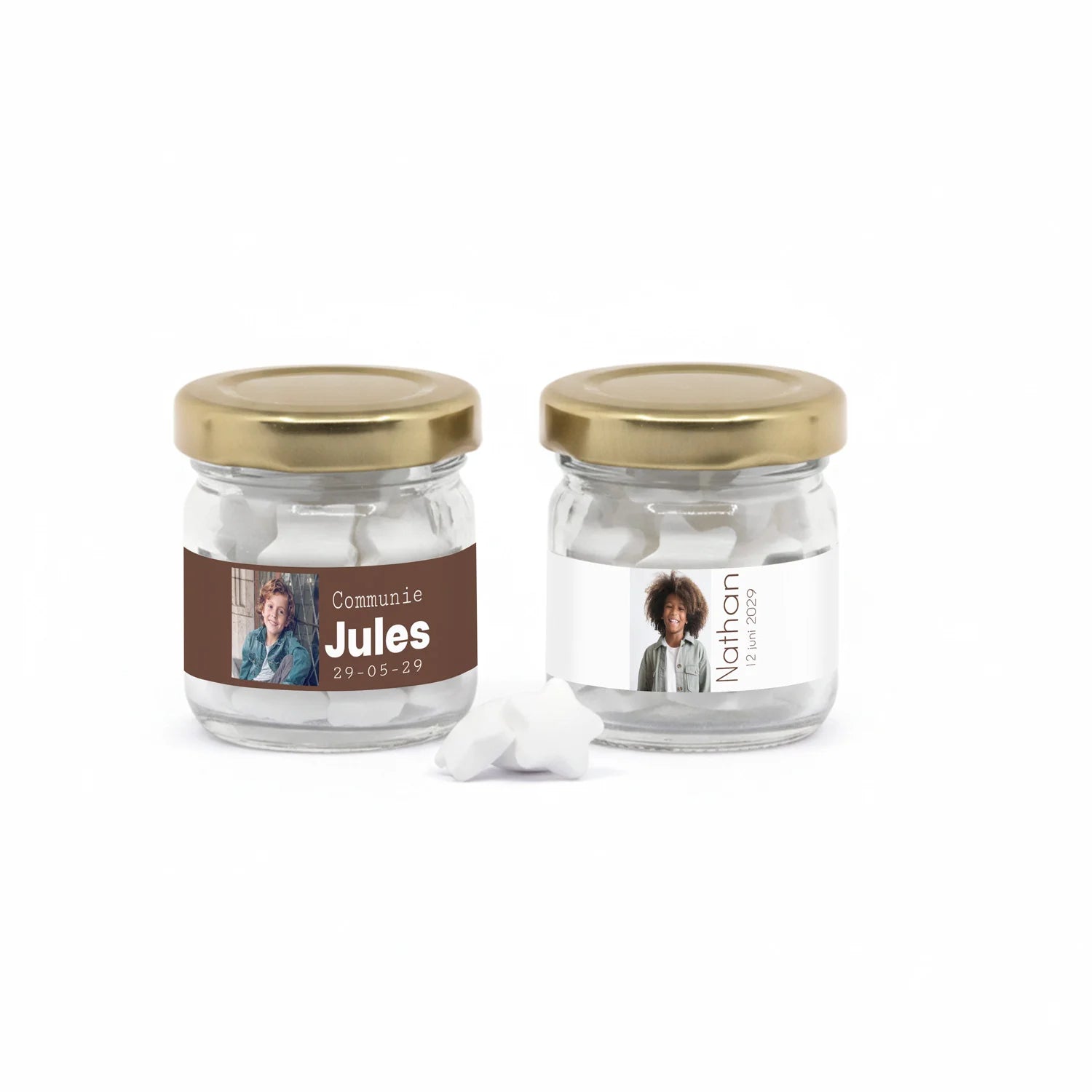 Mini glazen potje met snoep - Communie jongens