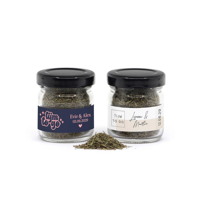 Mini glazen potje met tijm - Trouwen Mini glazen potje met tijm - Trouwen