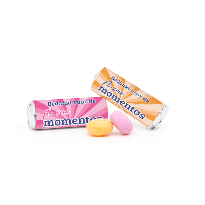 Mini Mentos rolletjes (25 stuks) eigen etiket - Afscheid Collega's Mini Mentos rolletjes (25 stuks) eigen etiket - Afscheid Collega's