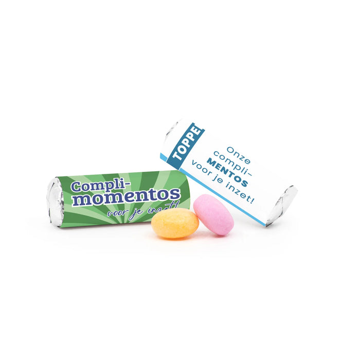 Mini Mentos rolletjes (25 stuks) eigen etiket - Zakelijk Mini Mentos rolletjes (25 stuks) eigen etiket - Zakelijk