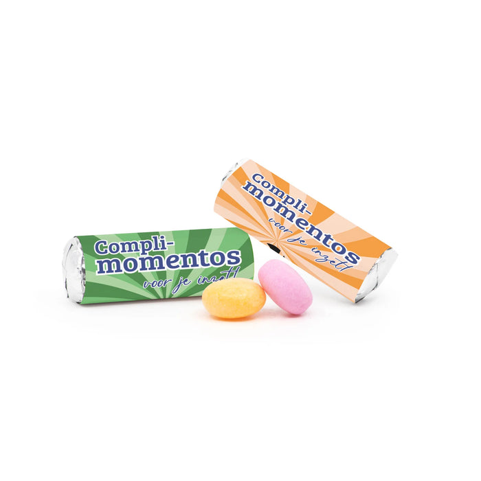 Mini Mentos rolletjes (25 stuks) eigen etiket - Zakelijk Mini Mentos rolletjes (25 stuks) eigen etiket - Zakelijk
