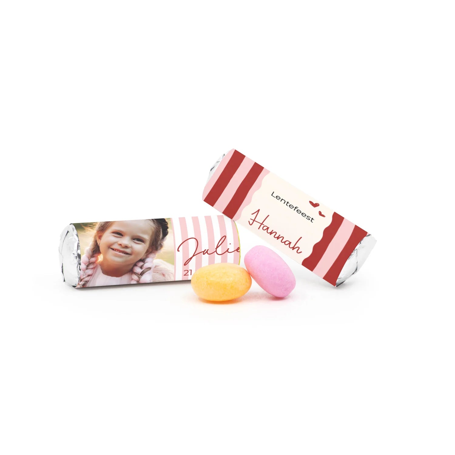 Mini Mentos rolletjes (25 stuks) eigen etiket - Communie meisjes