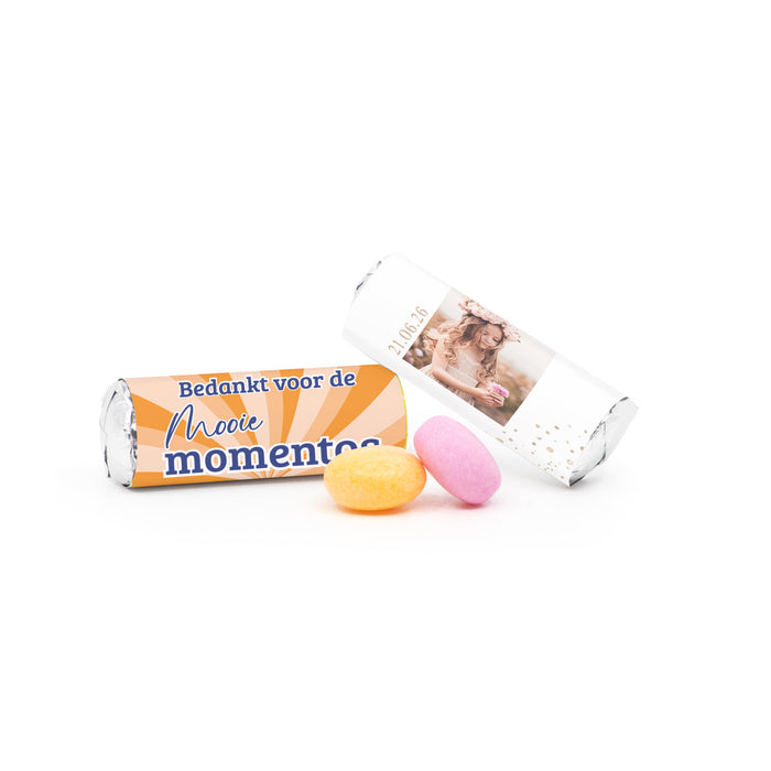 Mini Mentos rolletjes (25 stuks) eigen etiket - Communie meisjes Mini Mentos rolletjes (25 stuks) eigen etiket - Communie meisjes