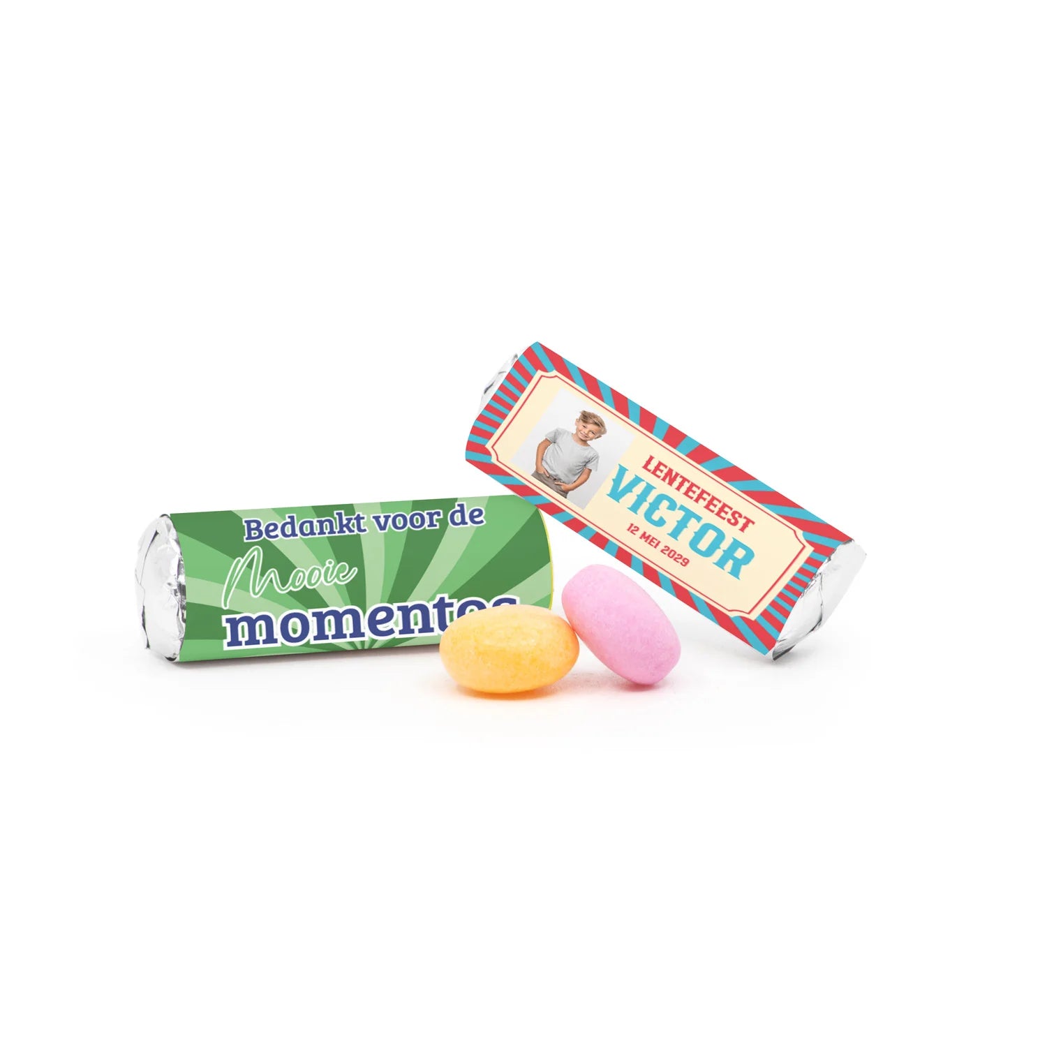 Mini Mentos rolletjes (25 stuks) eigen etiket - Communie jongens