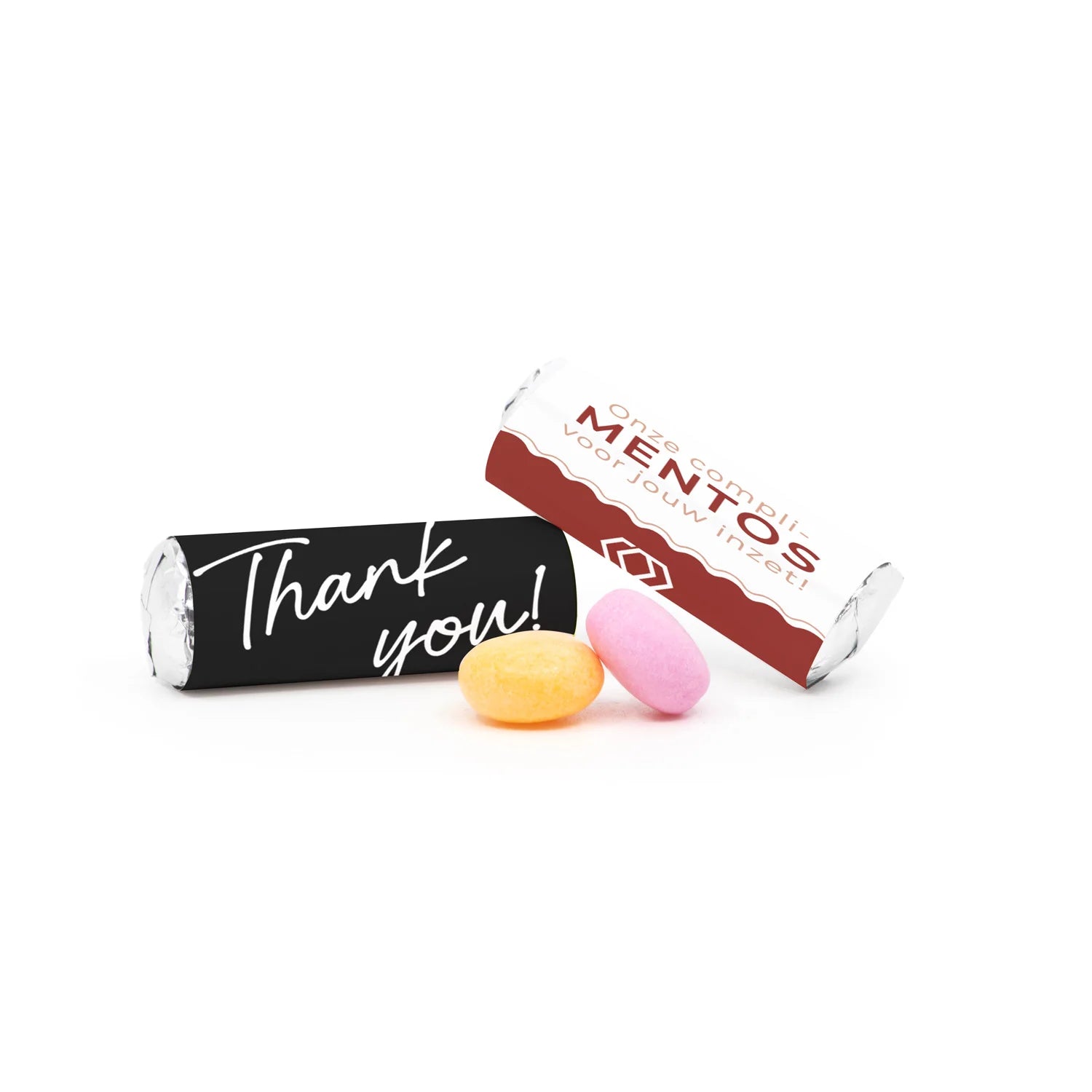 Mini Mentos rolletjes (25 stuks) eigen etiket - Vrijwilliger - Bedankjes.nl