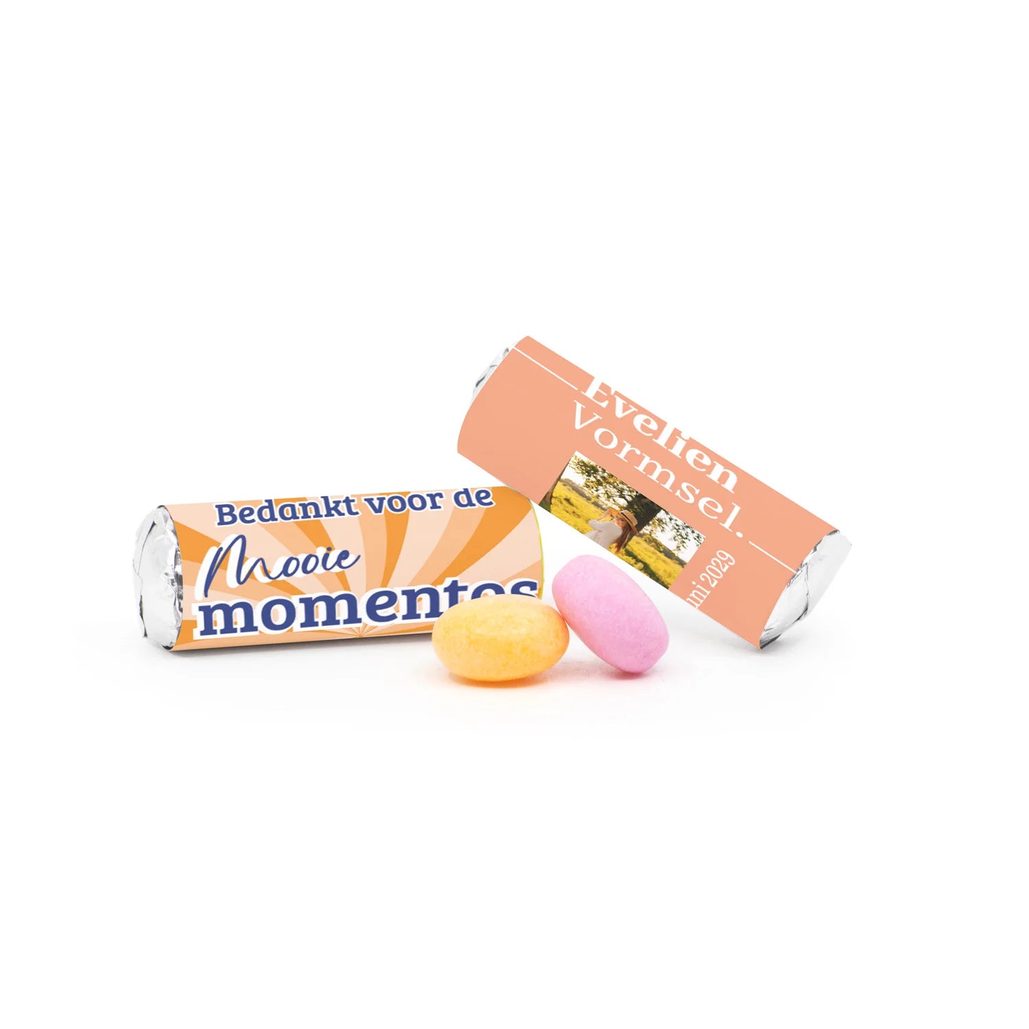 Mini Mentos rolletjes (25 stuks) eigen etiket - Communie meisjes