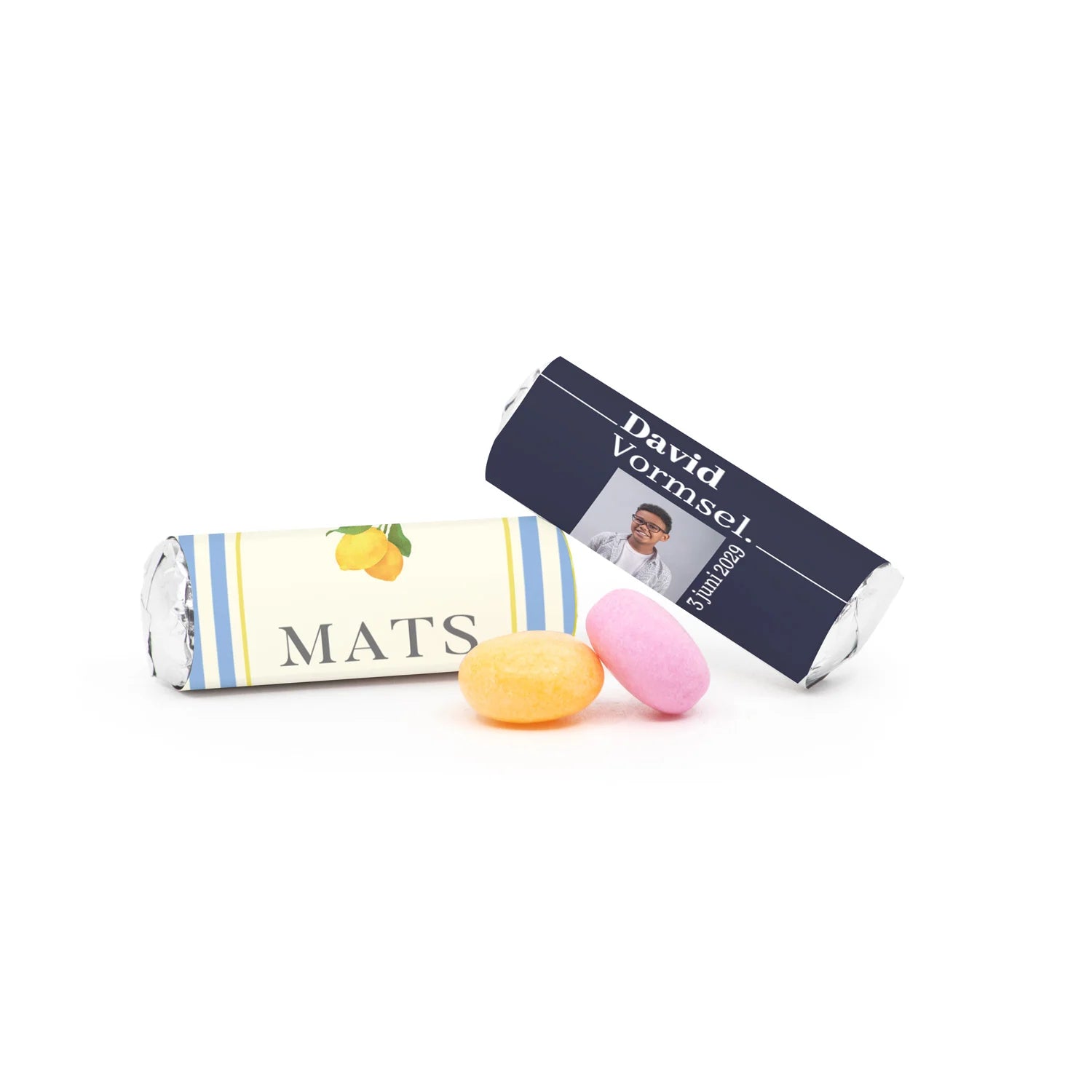 Mini Mentos rolletjes (25 stuks) eigen etiket - Communie jongens