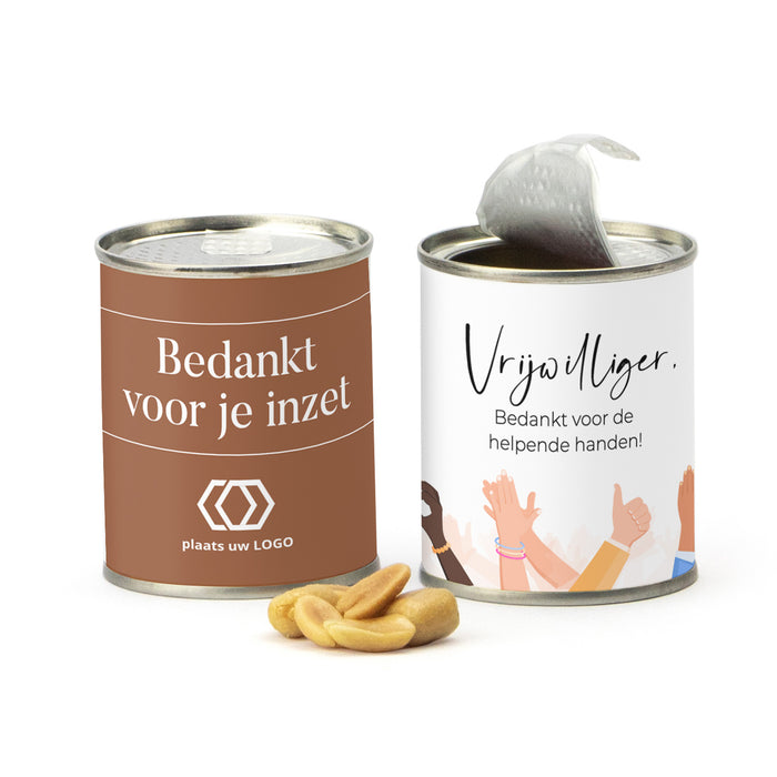 Blikje zoute pinda met logo - Vrijwilliger Blikje zoute pinda met logo - Vrijwilliger