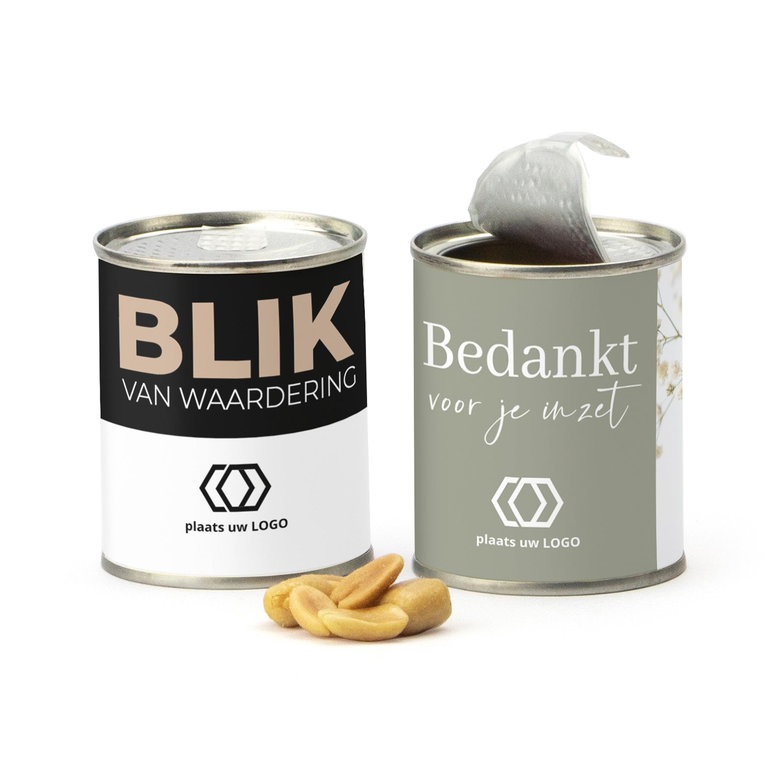 Blikje zoute pinda met logo - Vrijwilliger - Bedankjes.nl