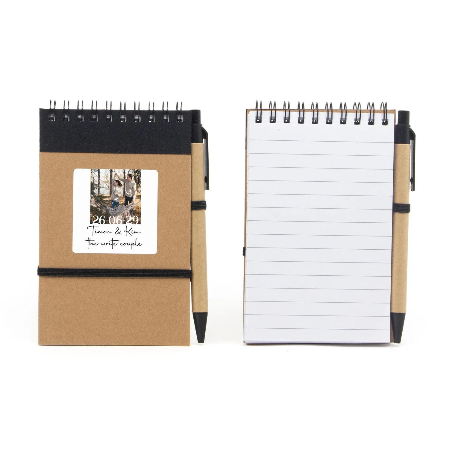 Notitieboekje met balpen en eigen etiket - Trouwen - Bedankjes.nl
