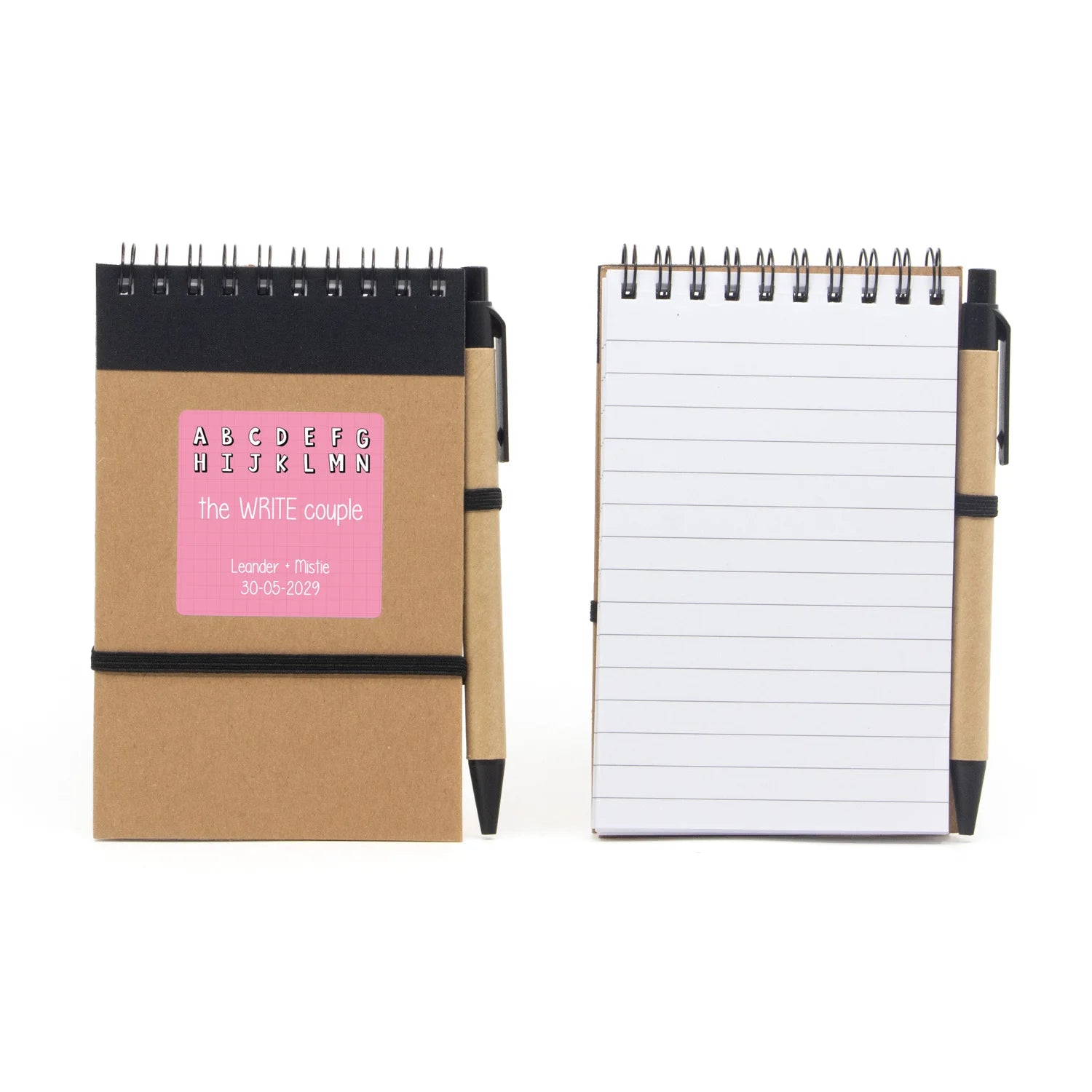 Notitieboekje met balpen en eigen etiket - Trouwen - Bedankjes.nl