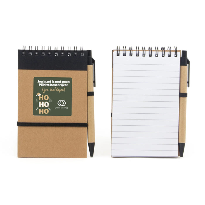 Notitieboekje met balpen en eigen etiket - Kerst Notitieboekje met balpen en eigen etiket - Kerst