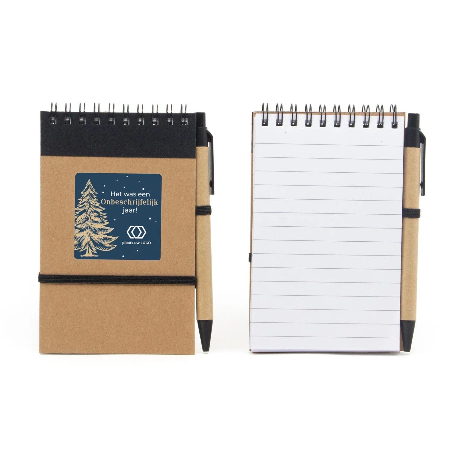 Notitieboekje met balpen en eigen etiket - Kerst - Bedankjes.nl