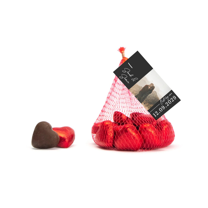 Chocolade hartjes met kaartje - Trouwen Chocolade hartjes met kaartje - Trouwen