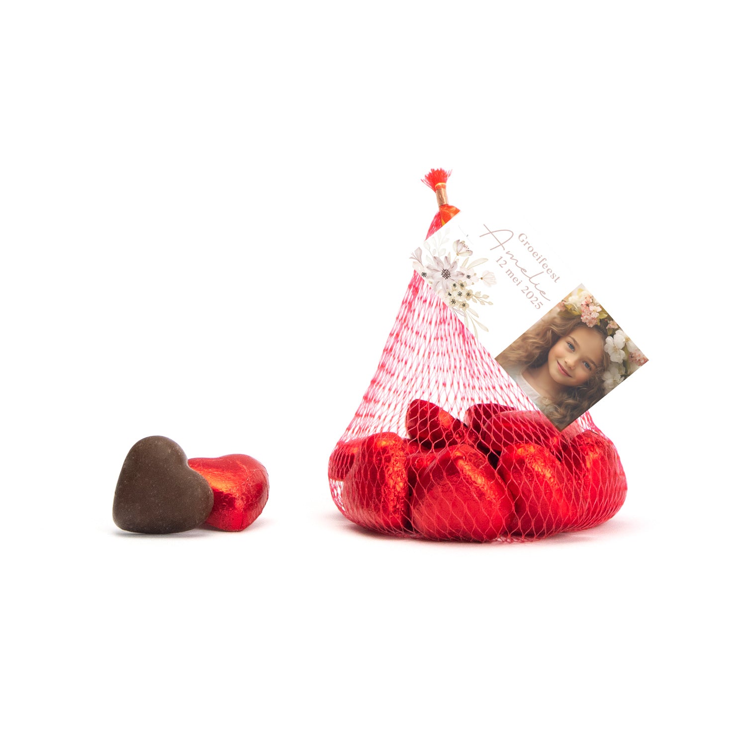 Chocolade hartjes met kaartje - Communie meisjes - Bedankjes.nl