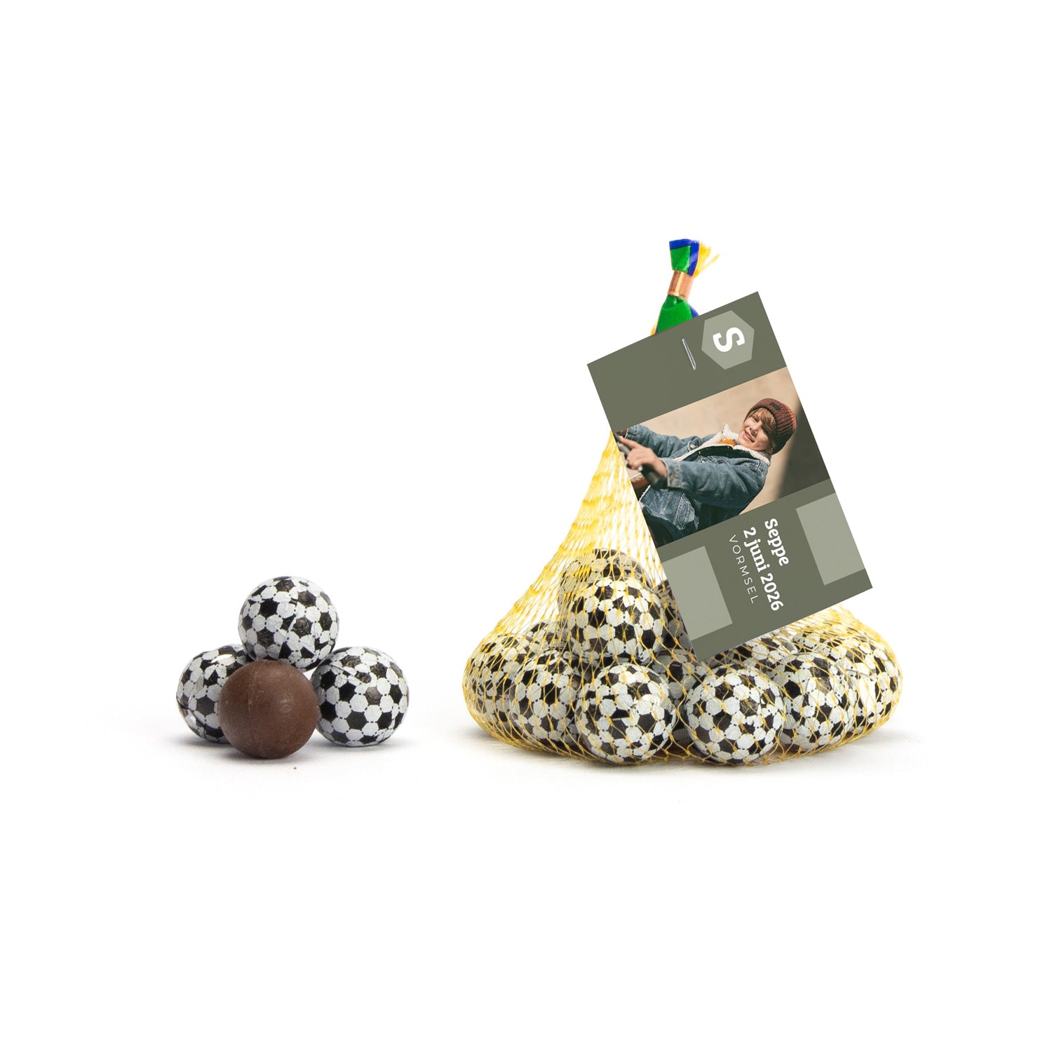 Chocolade voetballen met kaartje - Communie jongens - Bedankjes.nl