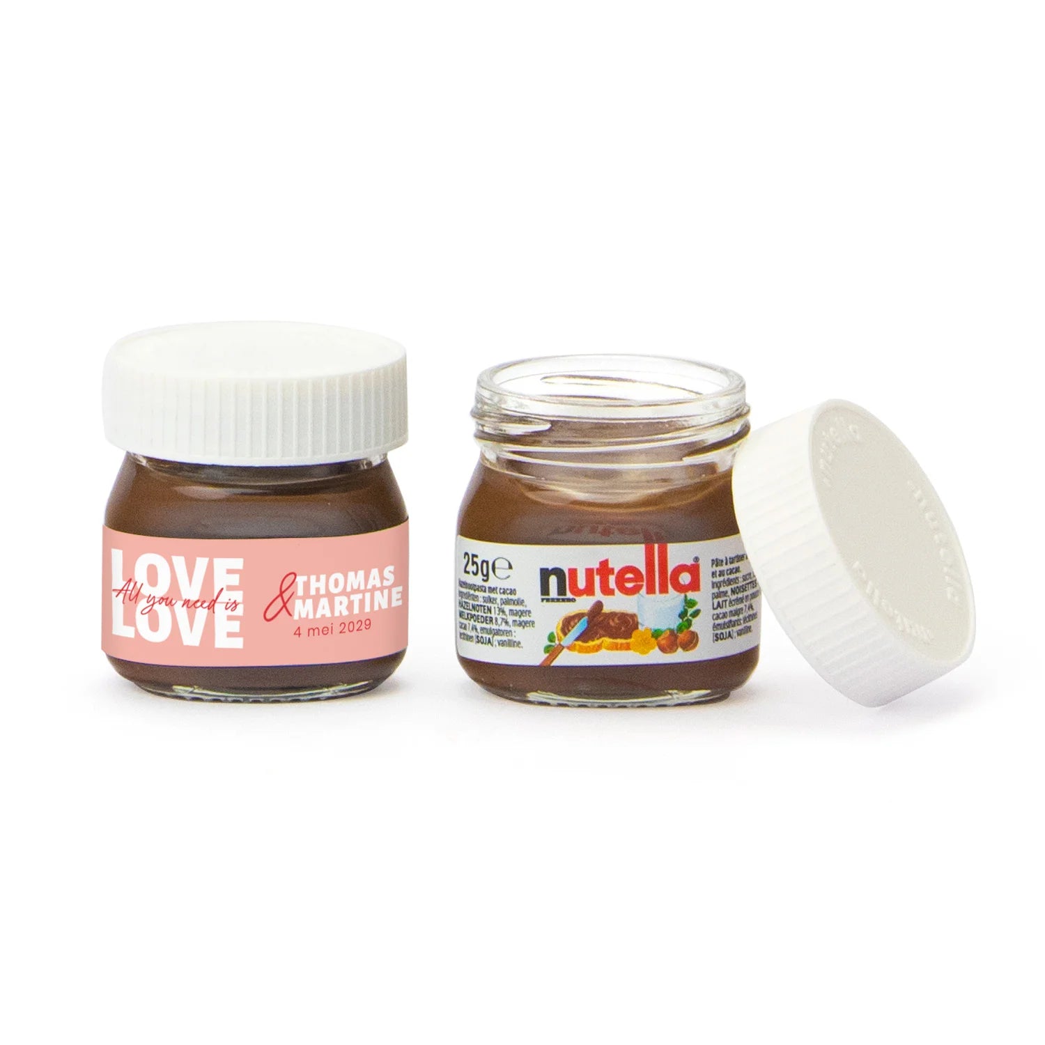 Mini potje nutella met eigen sticker - Trouwen - Bedankjes.nl