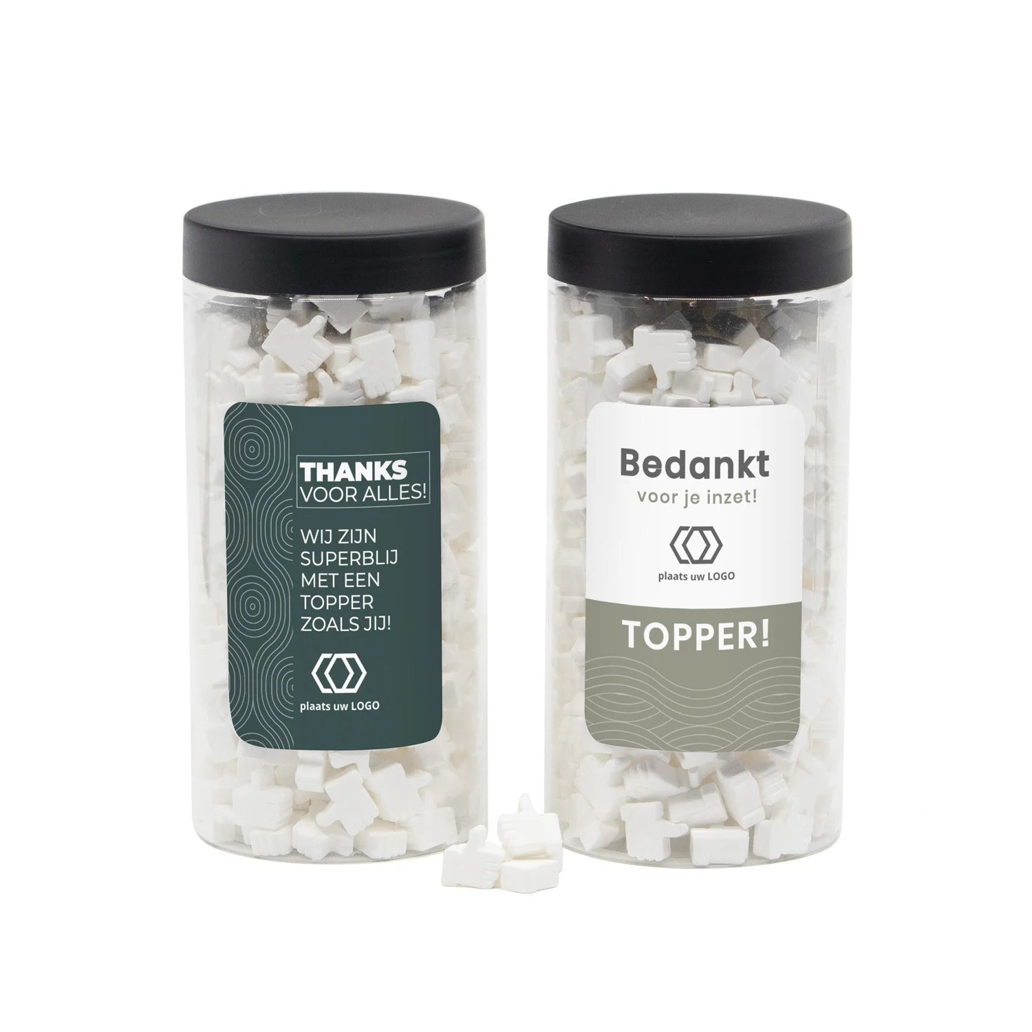 Pot met snoep en eigen etiket zwart deksel - Zakelijk - Bedankjes.nl