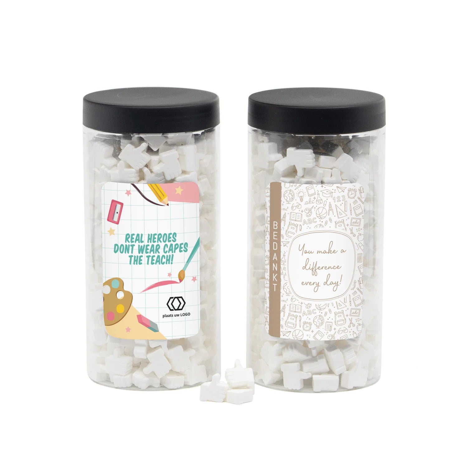 Pot met snoep en eigen etiket zwart deksel - Leraar