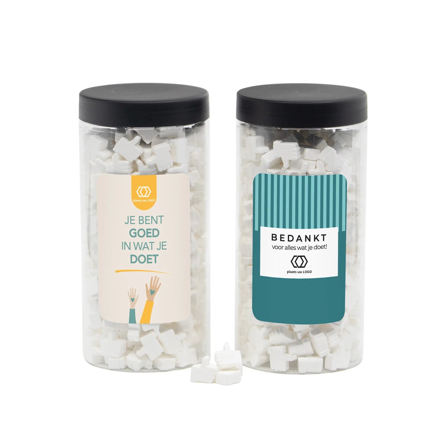 Pot met snoep en eigen etiket zwart deksel - Zakelijk