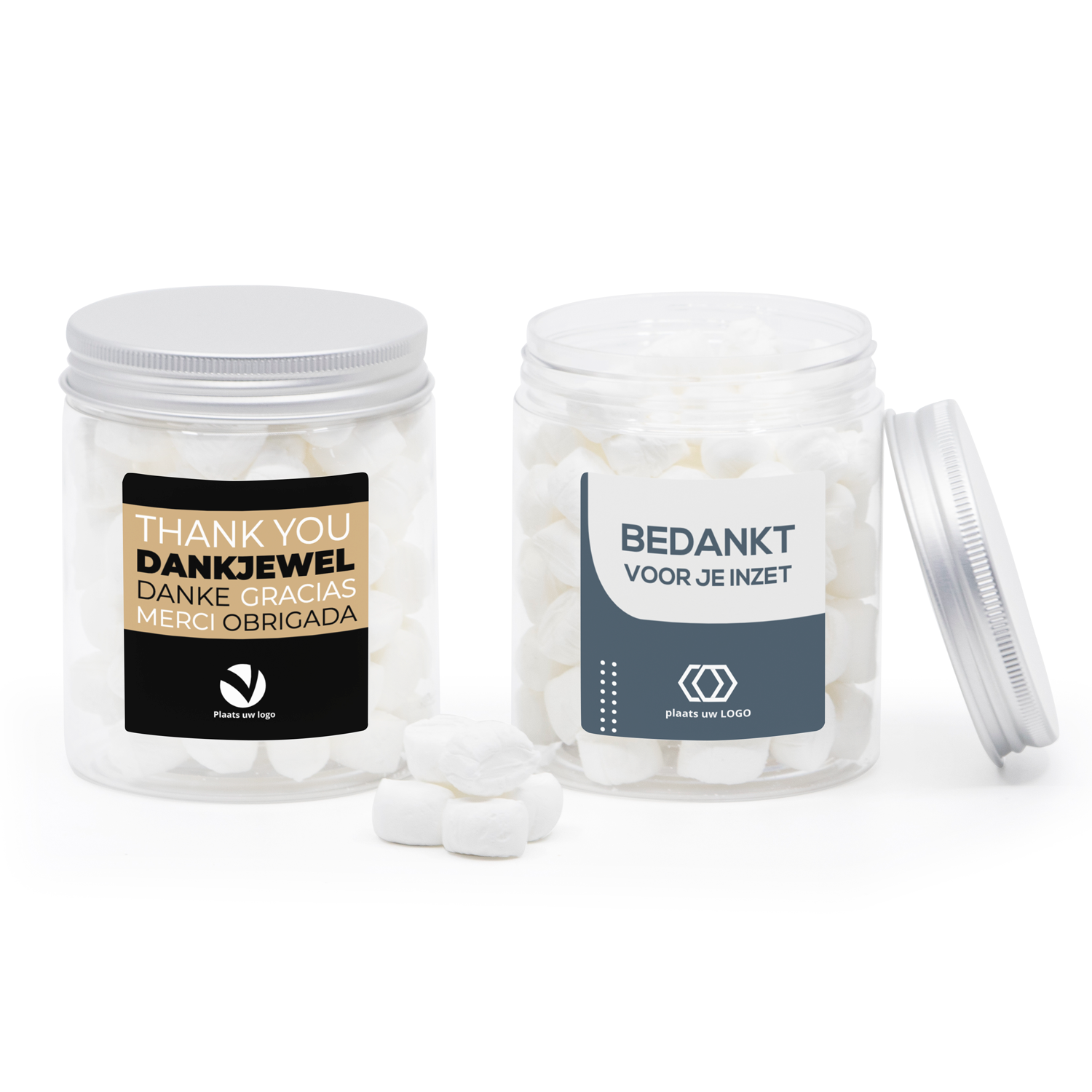 Snoeppotje groot met eigen etiket - Zakelijk - Bedankjes.nl