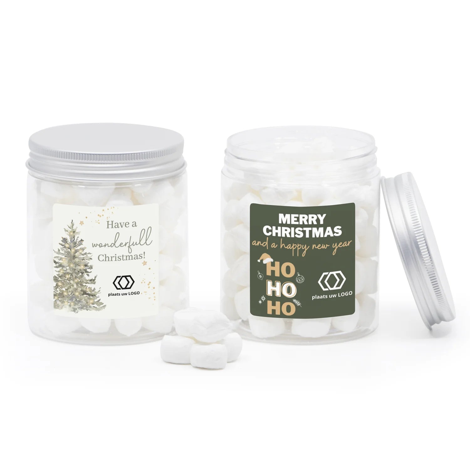 Snoeppotje groot met eigen etiket - Kerst - Bedankjes.nl