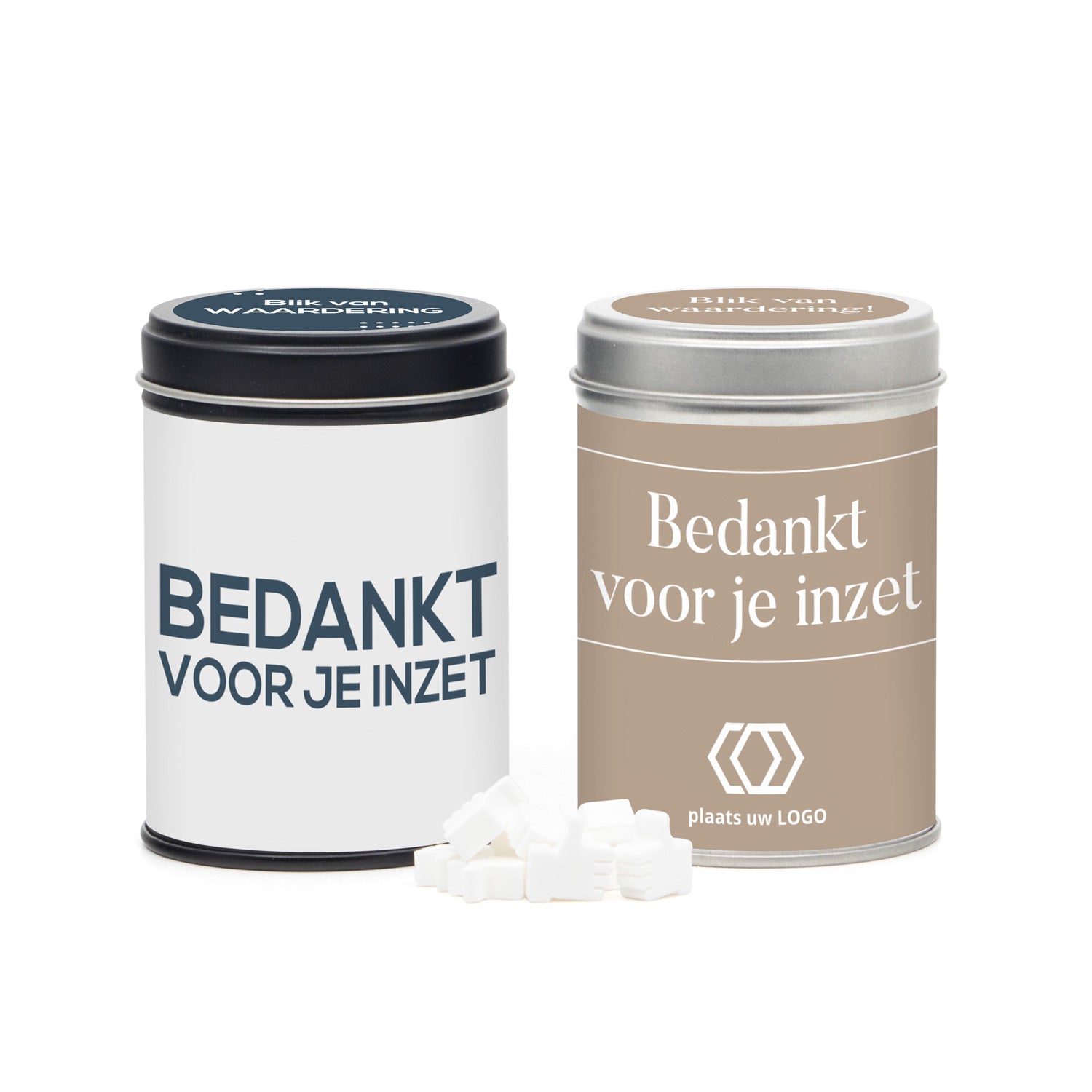 Blik met snoep en eigen wikkel - Zakelijk - Bedankjes.nl