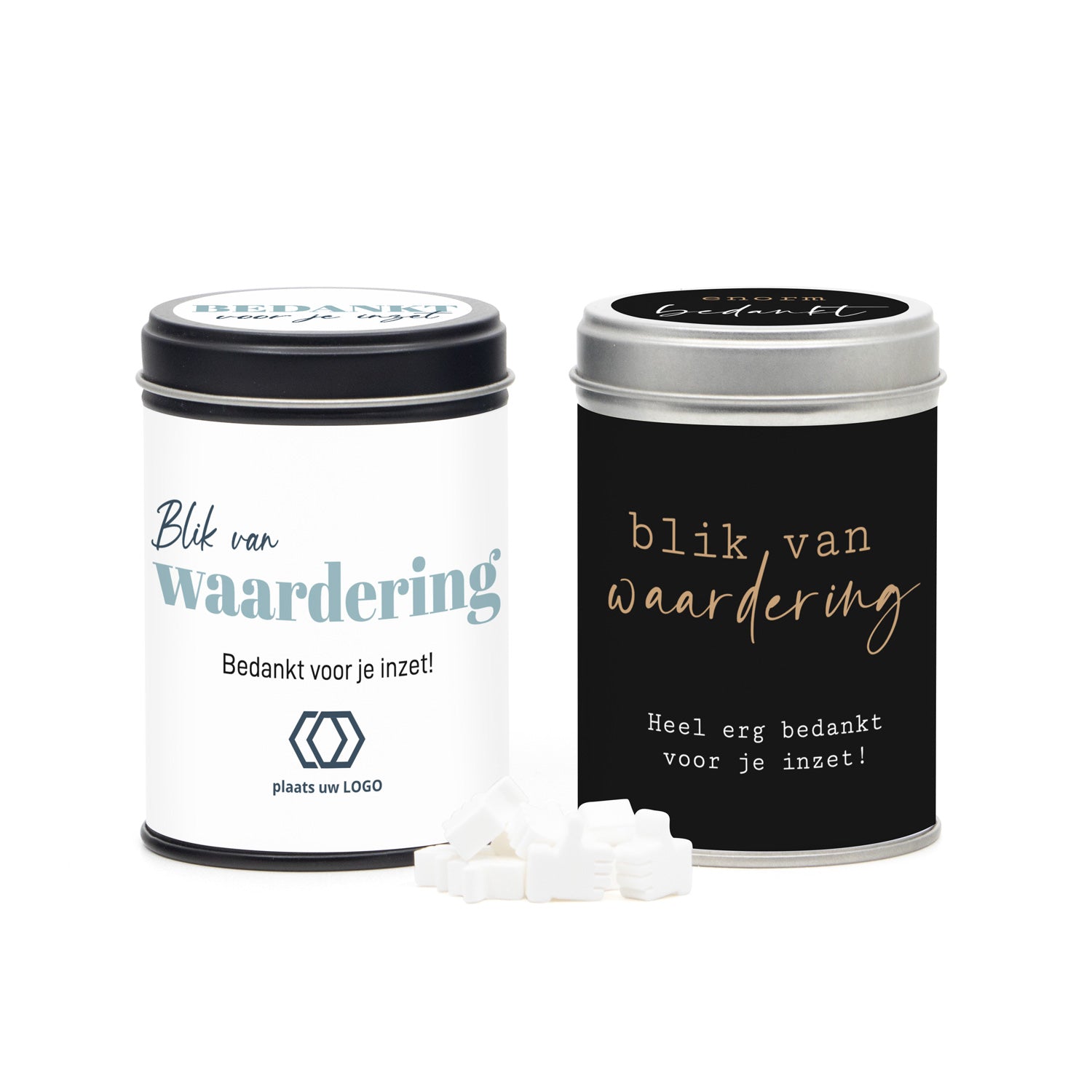 Blik met snoep en eigen wikkel - Zakelijk - Bedankjes.nl