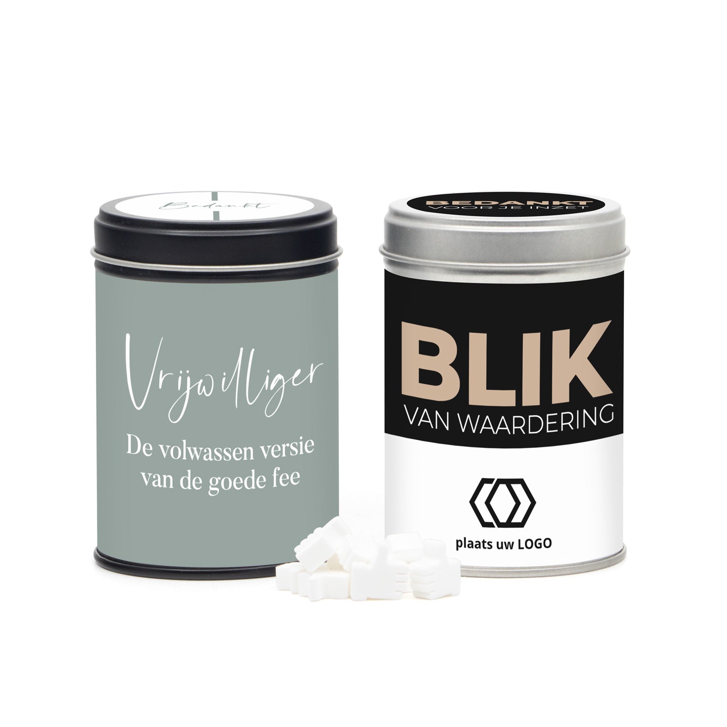 Snoepblikje met eigen wikkel - Vrijwilliger - Bedankjes.nl