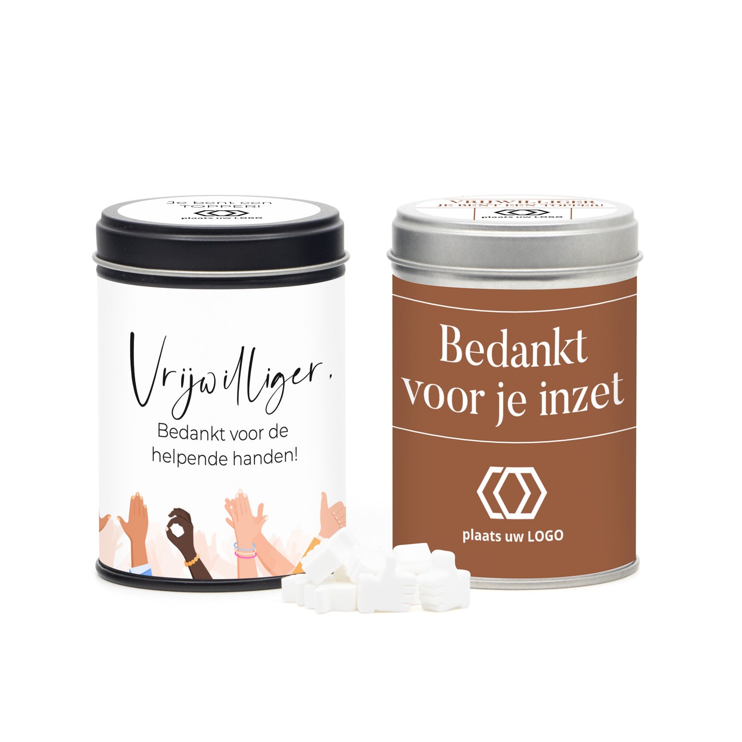 Snoepblikje met eigen wikkel - Vrijwilliger - Bedankjes.nl