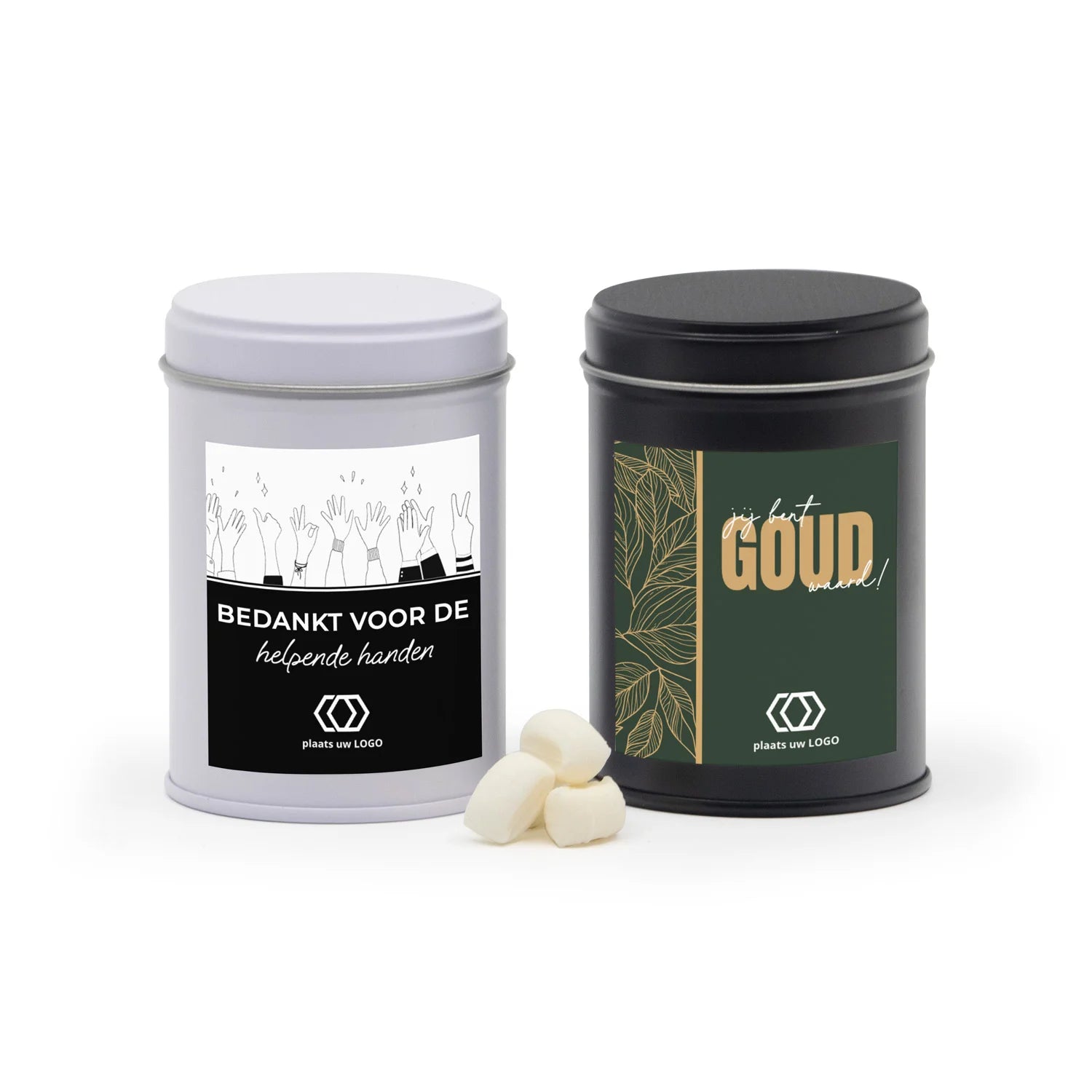 Blik met snoep en eigen etiket - Zakelijk - Bedankjes.nl