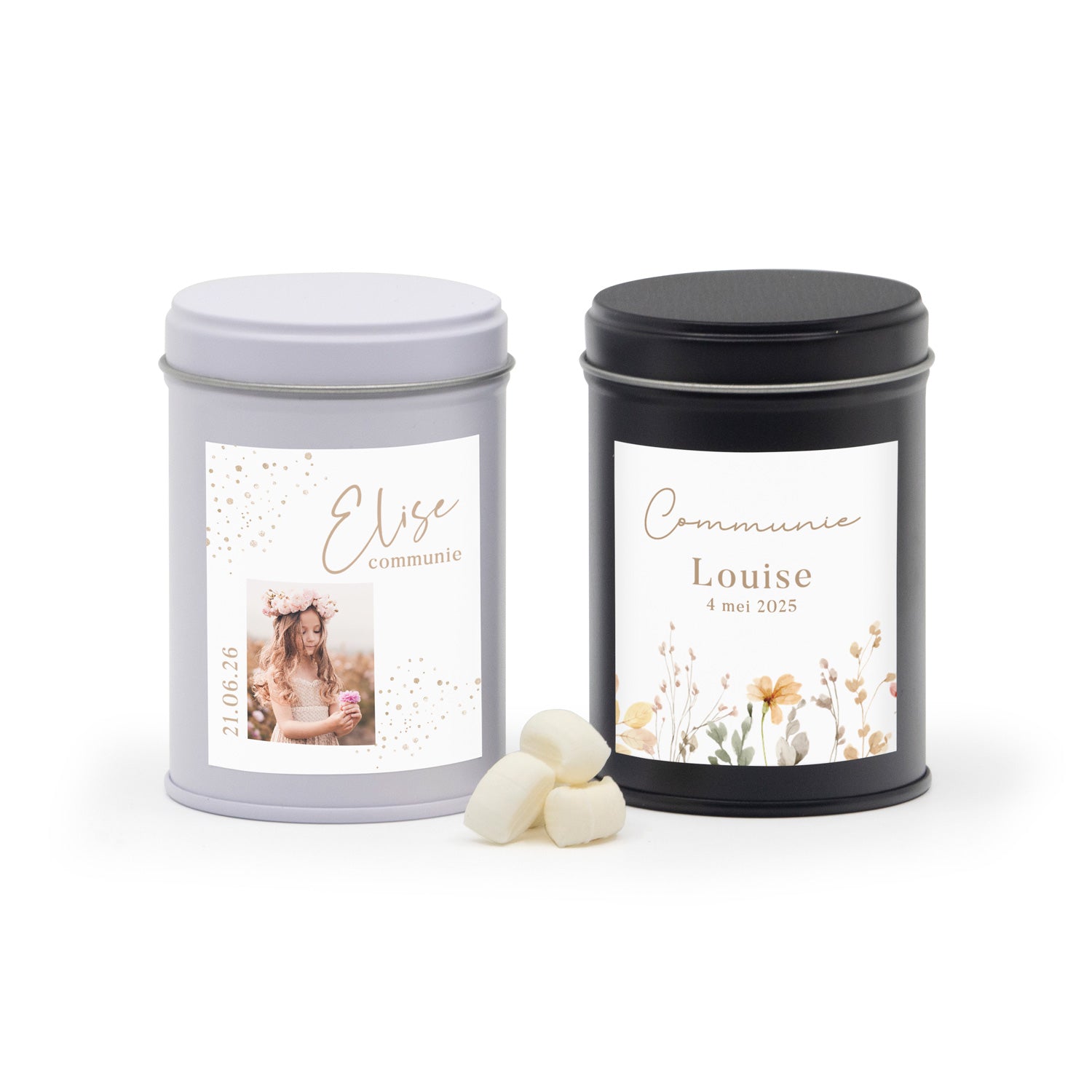 Blik met eigen etiket - Communie meisje - Bedankjes.nl