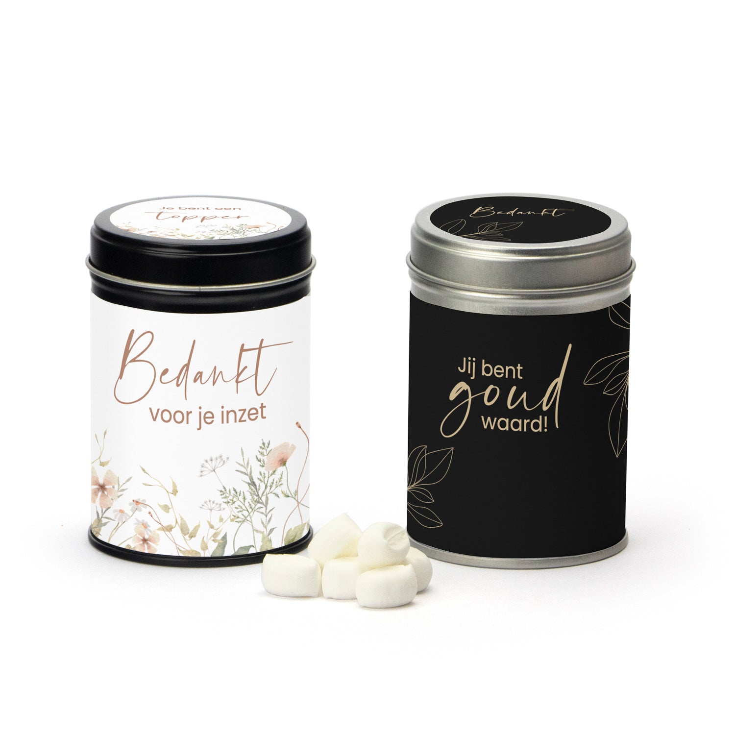 Blik met snoep en eigen wikkel - Verpleging - Bedankjes.nl